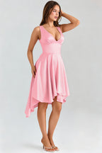 New backless V-neck fitted waist elegant midi-length slip dress