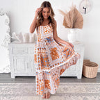 High Waist Contrast Print Loose Slip Dress Women Summer