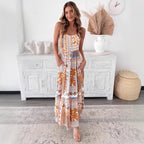 High Waist Contrast Print Loose Slip Dress Women Summer