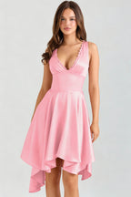 New backless V-neck fitted waist elegant midi-length slip dress