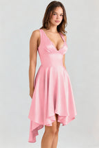 New backless V-neck fitted waist elegant midi-length slip dress