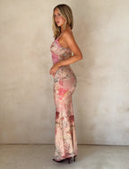 Women’s Printed Lace Backless Slim Hip Long Dress Women