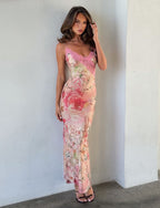 Women’s Printed Lace Backless Slim Hip Long Dress Women