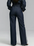 Casual And Cozy White-trimmed Straight-leg Jeans