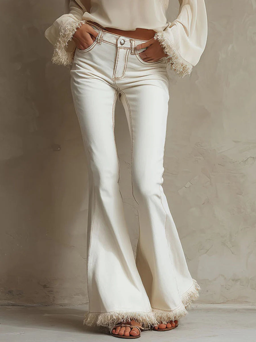 Casual Fringed Flared Jeans