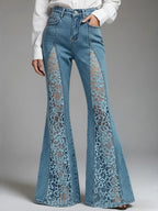 Patchwork Lace Flared Jeans