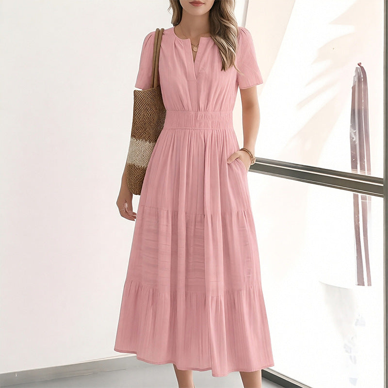 Women's New Solid French Slim Elegant Long Dress