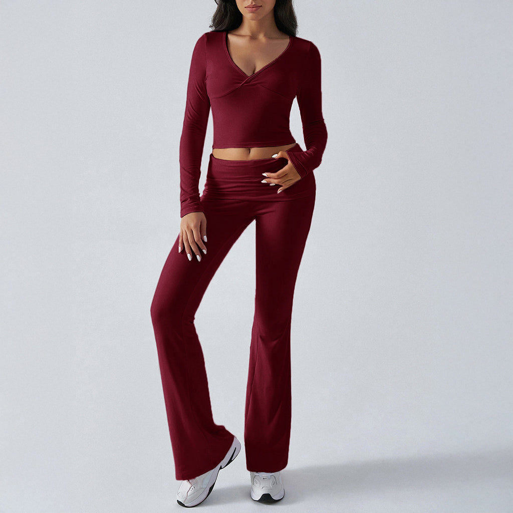 2026 Knit Slim Sports 2 Piece Set Women Long Sleeve Pant