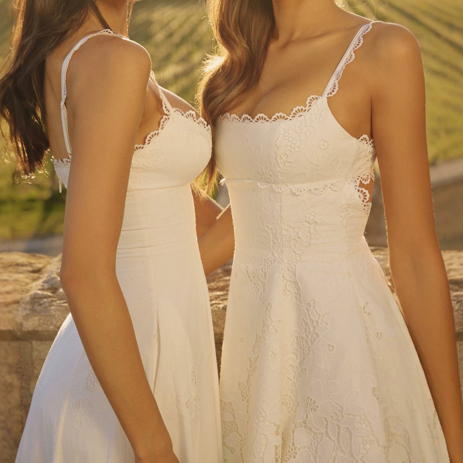 French White Hollow Lace Embroidered Deep V Slip Midi Resort Dress