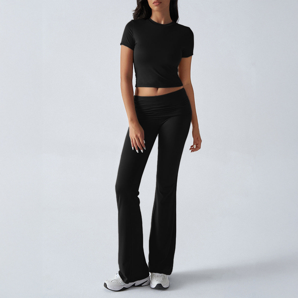 Women Solid Slim Short Sleeve Pants Casual 2 Piece Set
