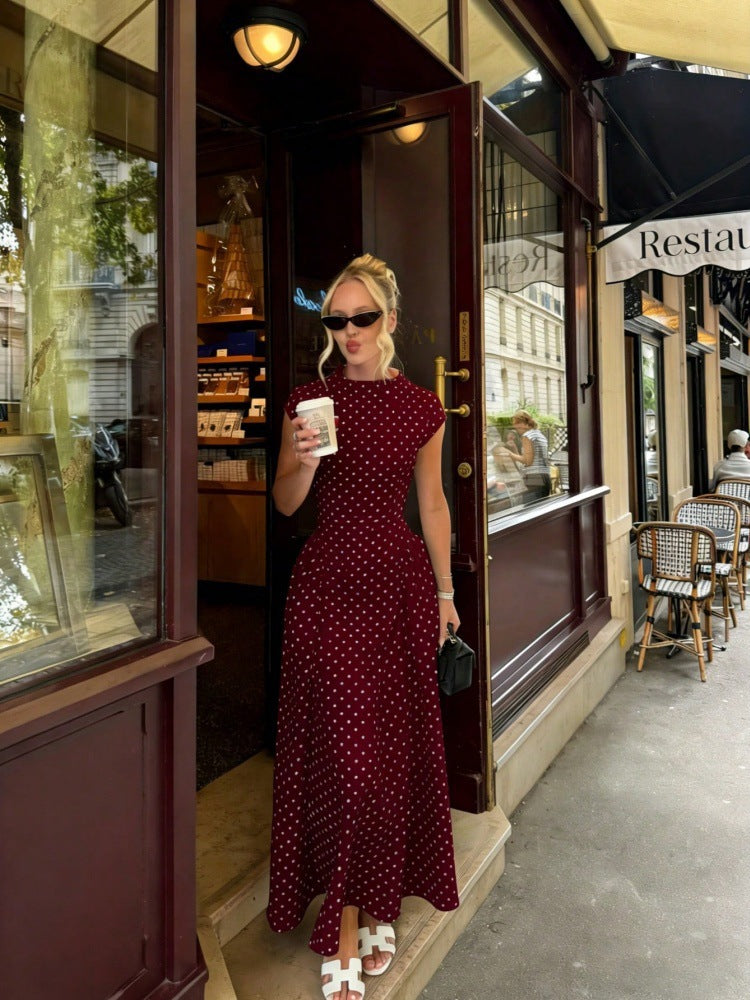 French Cheongsam Polka Dot Sleeveless Slim Dress Women