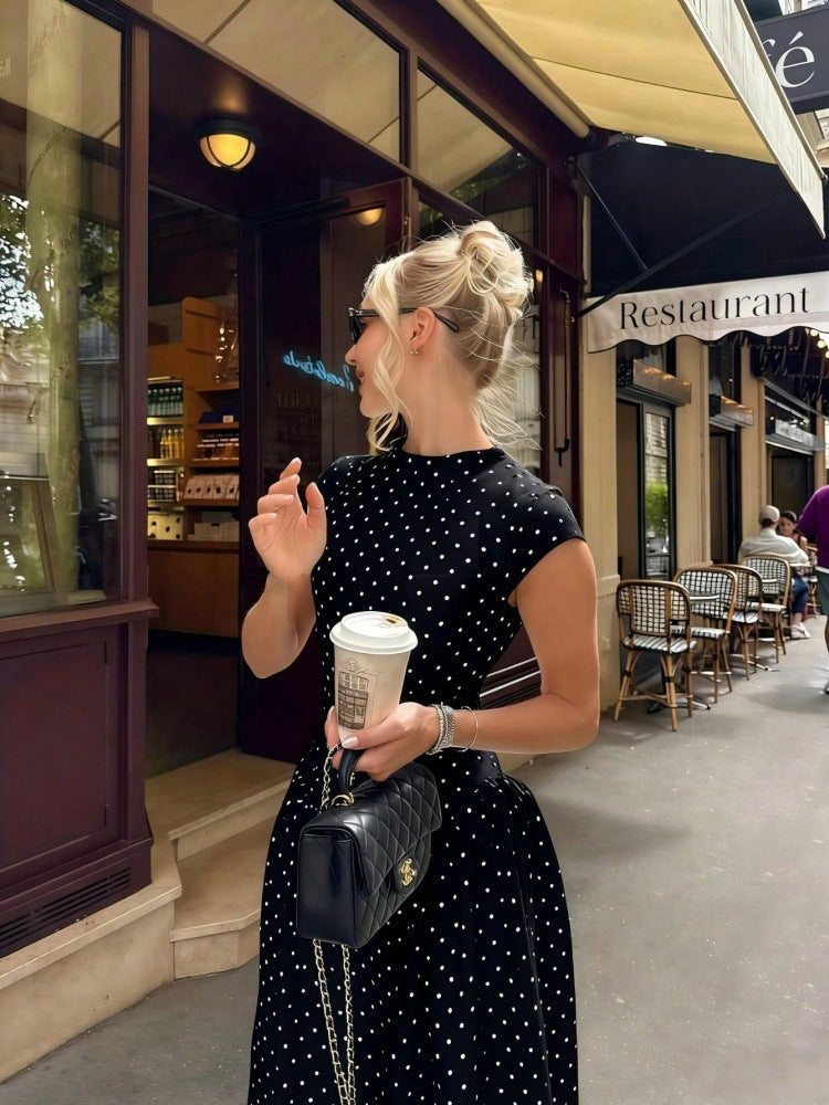 French Cheongsam Polka Dot Sleeveless Slim Dress Women