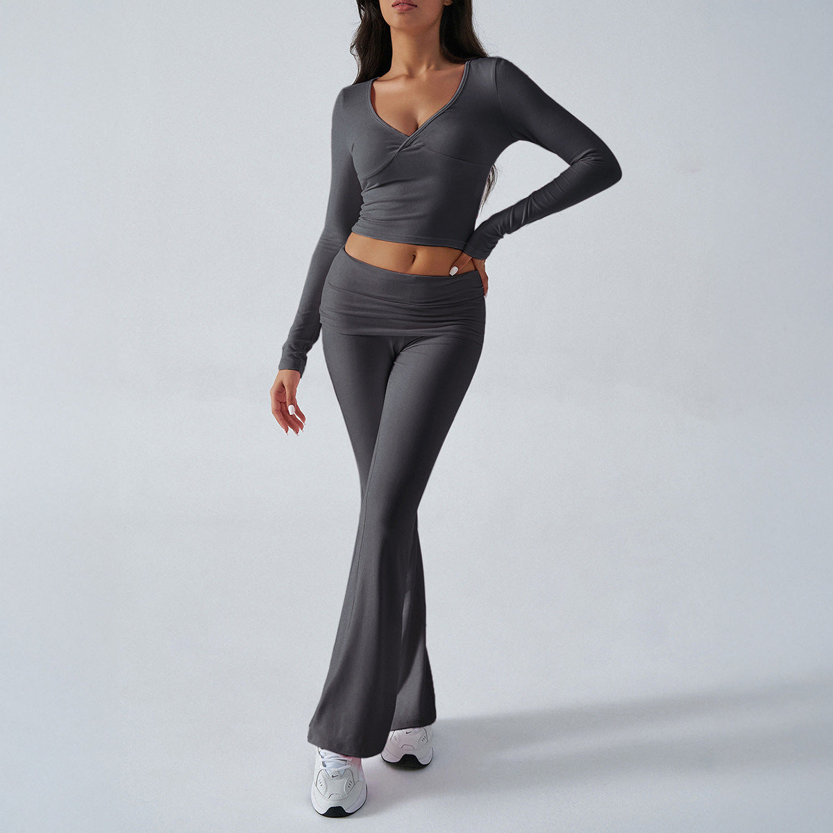 2026 Knit Slim Sports 2 Piece Set Women Long Sleeve Pant