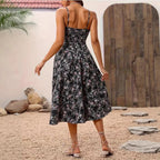 Women's Floral Layered Swing Suspender Long Dress