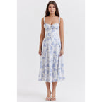 French Floral Corset Split Midi Slip Dress Women Summer Vacation