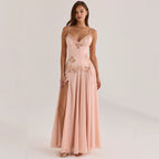 Lace Embroidery Satin Sexy Slip Nightgown Women Lingerie