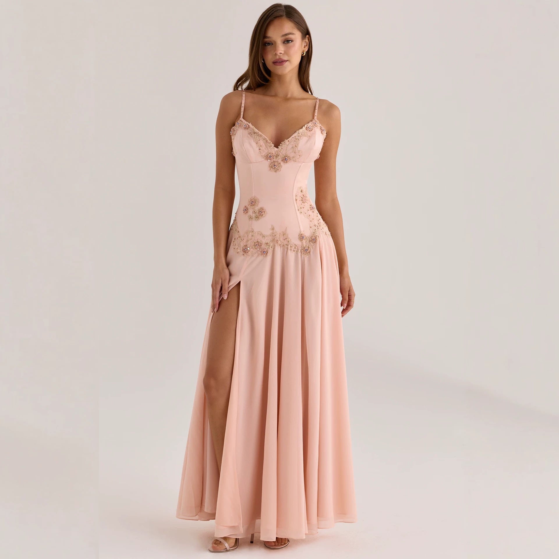 Lace Embroidery Satin Sexy Slip Nightgown Women Lingerie