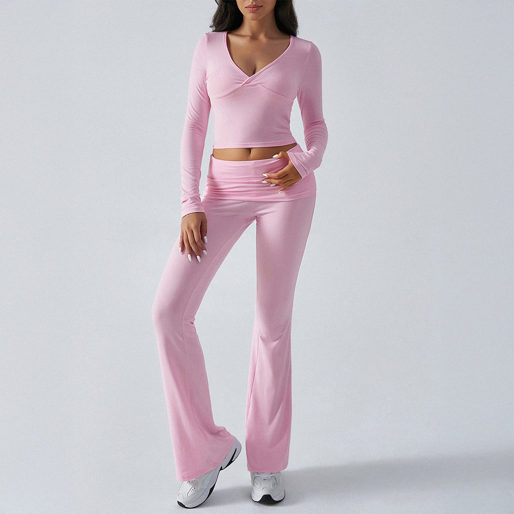 2026 Knit Slim Sports 2 Piece Set Women Long Sleeve Pant