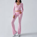 2026 Knit Slim Sports 2 Piece Set Women Long Sleeve Pant