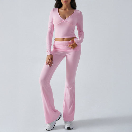 2026 Knit Slim Sports 2 Piece Set Women Long Sleeve Pant