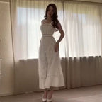 Pleated High Waist Slim Slip Long Dress Women Spring Autumn