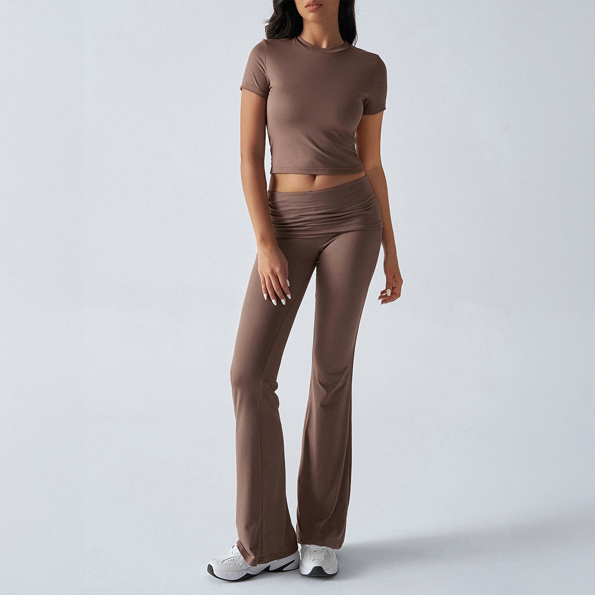Women Solid Slim Short Sleeve Pants Casual 2 Piece Set