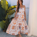 High Waist Contrast Print Loose Slip Dress Women Summer