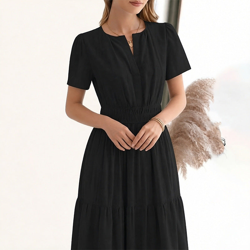 Women's New Solid French Slim Elegant Long Dress