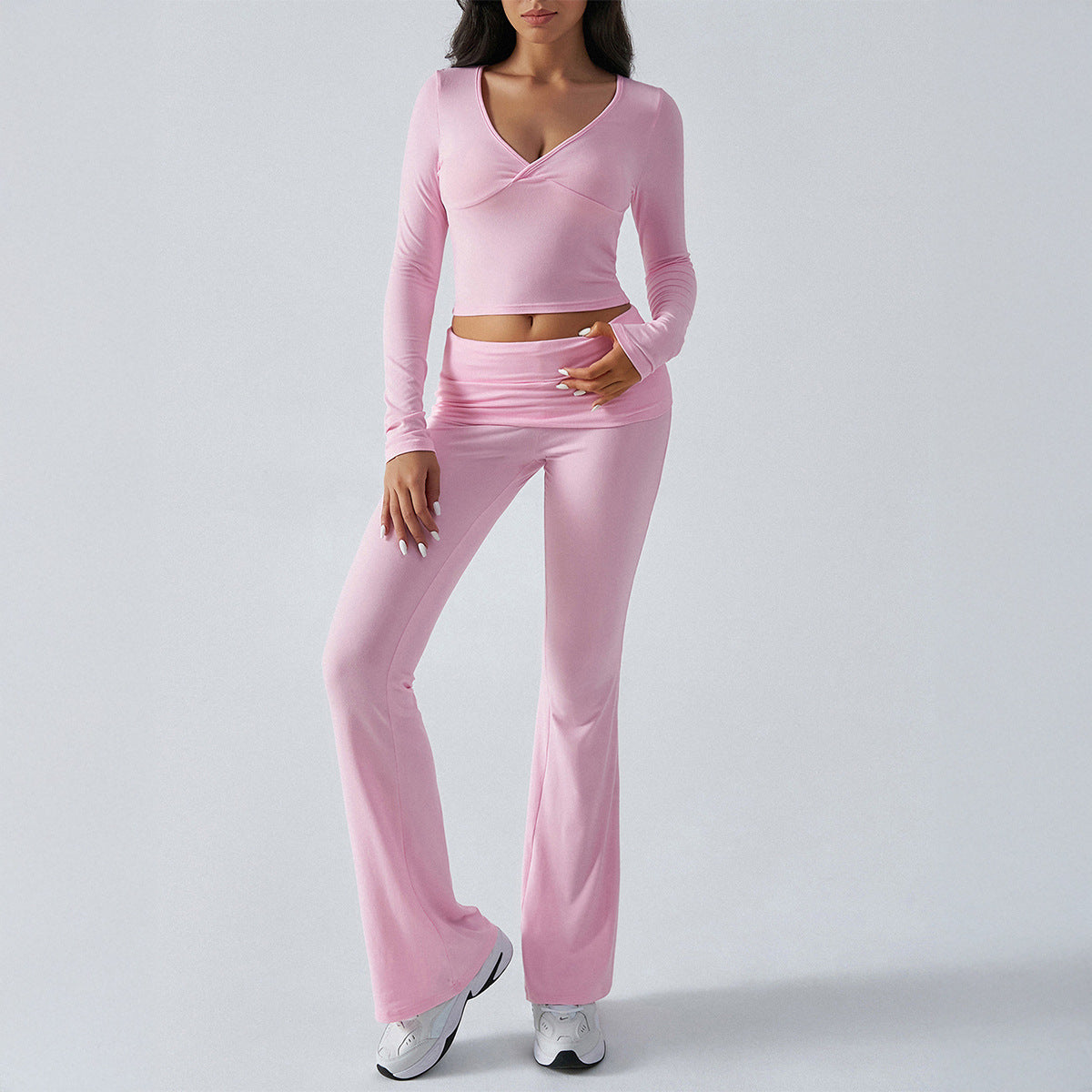 2026 Knit Slim Sports 2 Piece Set Women Long Sleeve Pant