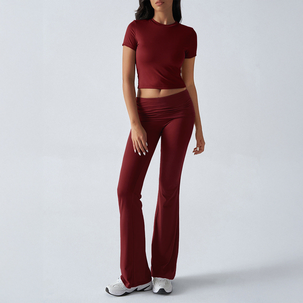 Women Solid Slim Short Sleeve Pants Casual 2 Piece Set