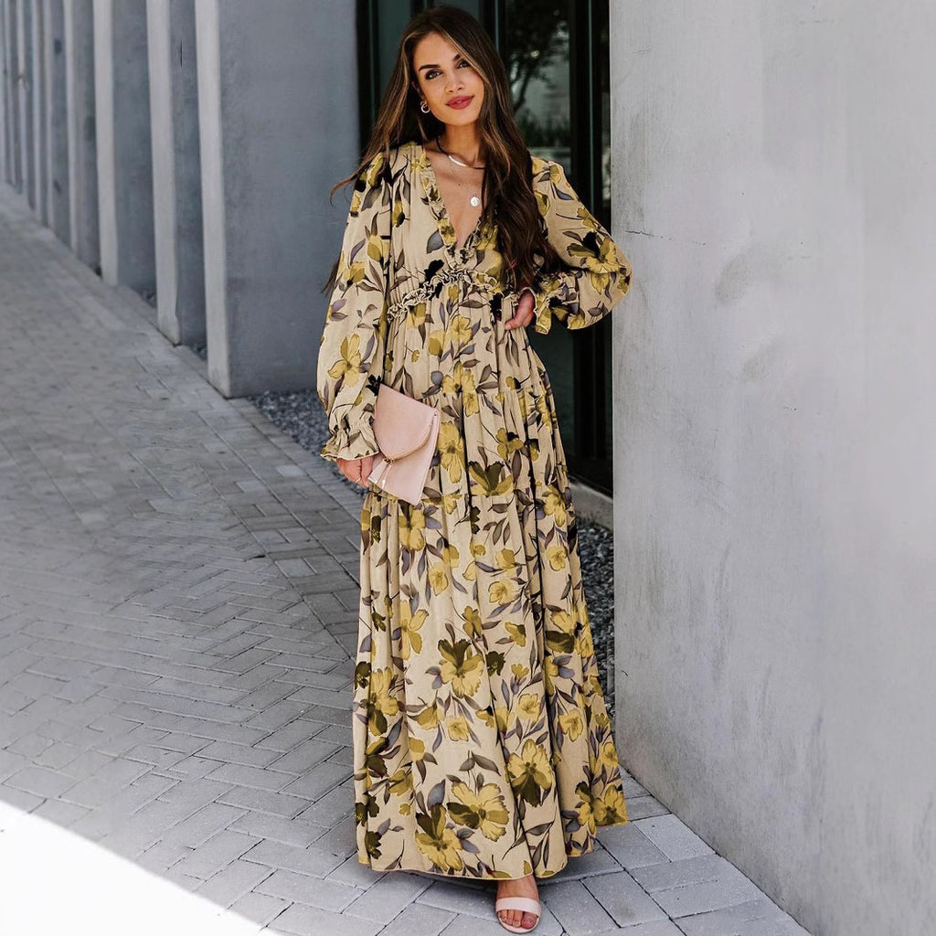 Women’s Printed Long Sleeve Elegant Fairy Evening Dress Women