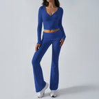 2026 Knit Slim Sports 2 Piece Set Women Long Sleeve Pant