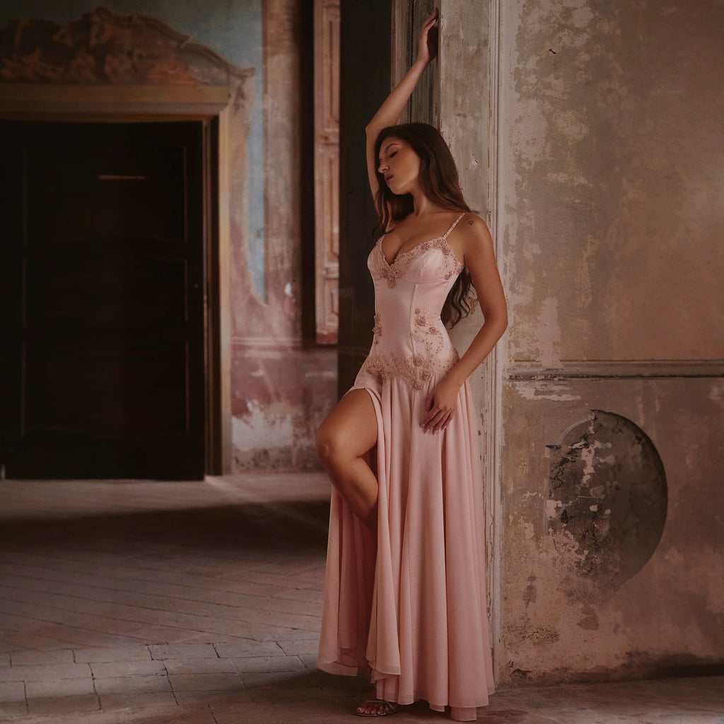 Lace Embroidery Satin Sexy Slip Nightgown Women Lingerie