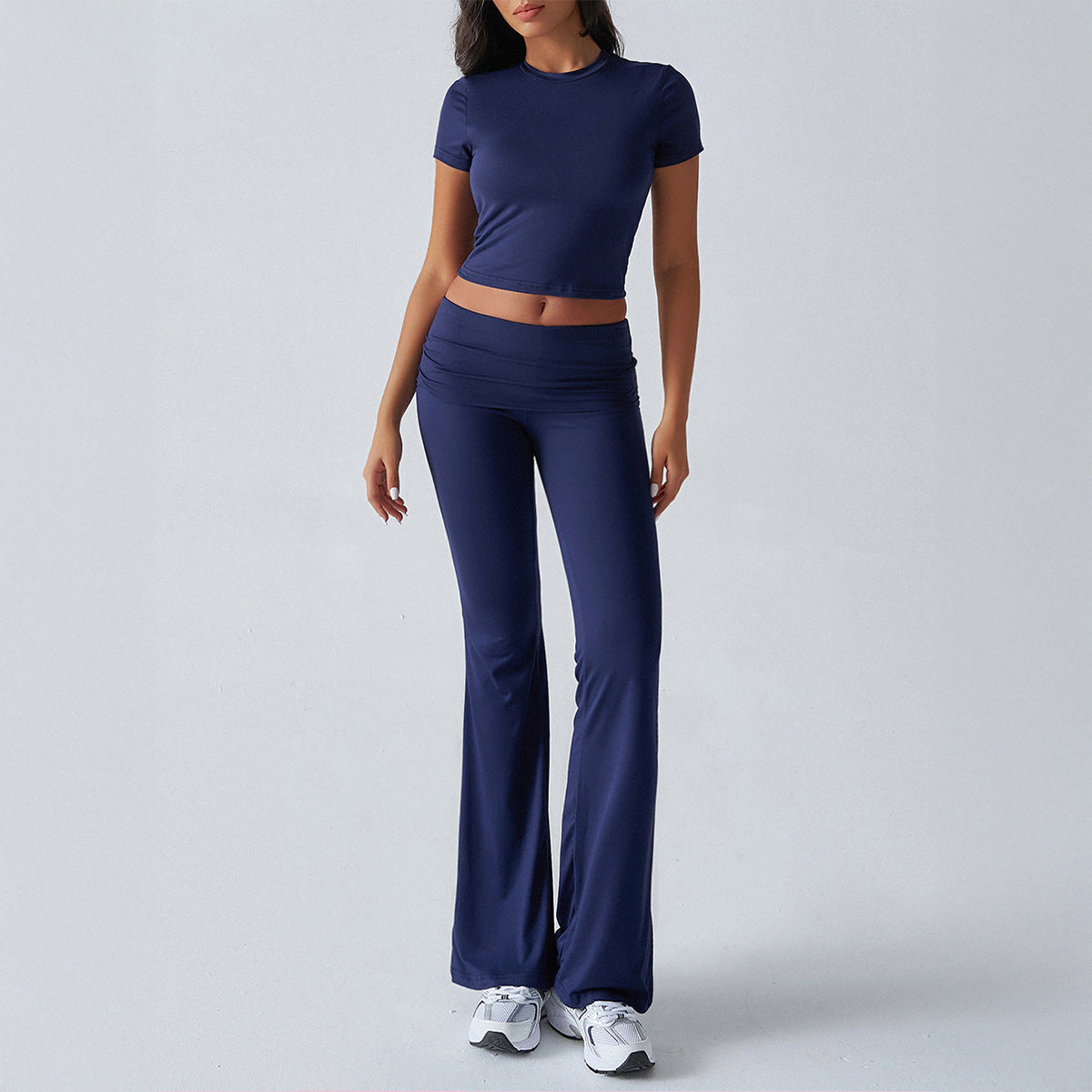 Women Solid Slim Short Sleeve Pants Casual 2 Piece Set