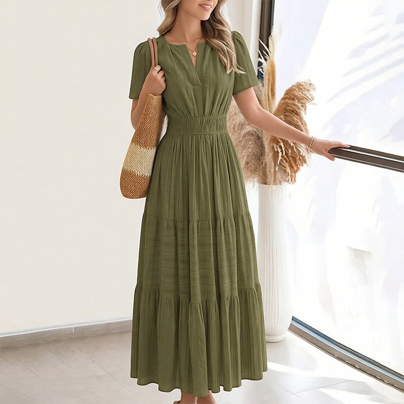 Women's New Solid French Slim Elegant Long Dress