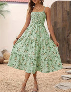 Women's Floral Layered Swing Suspender Long Dress