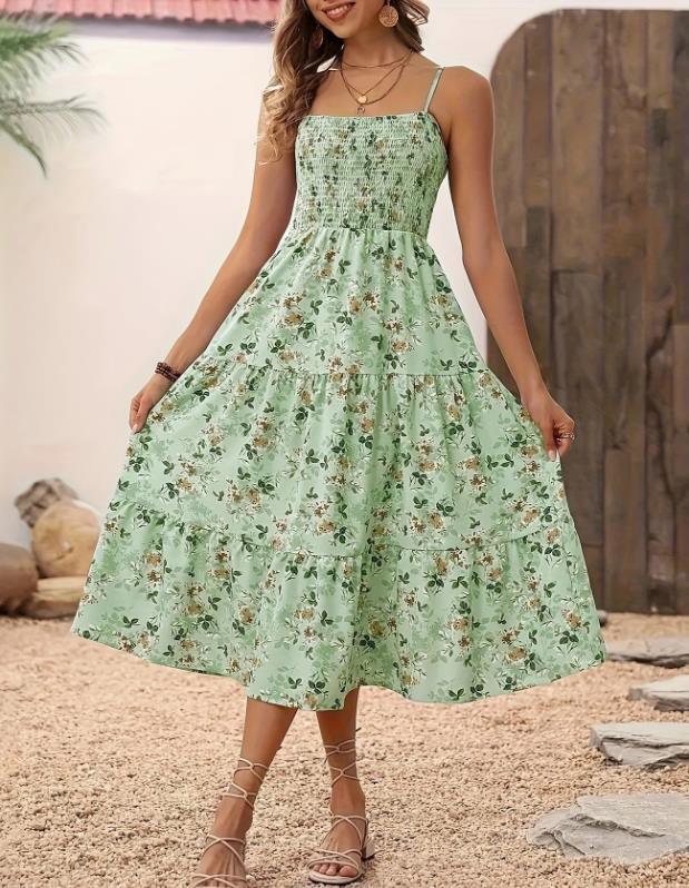 Women's Floral Layered Swing Suspender Long Dress