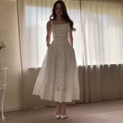 Pleated High Waist Slim Slip Long Dress Women Spring Autumn