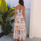 High Waist Contrast Print Loose Slip Dress Women Summer