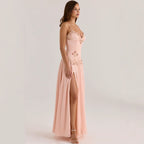 Lace Embroidery Satin Sexy Slip Nightgown Women Lingerie