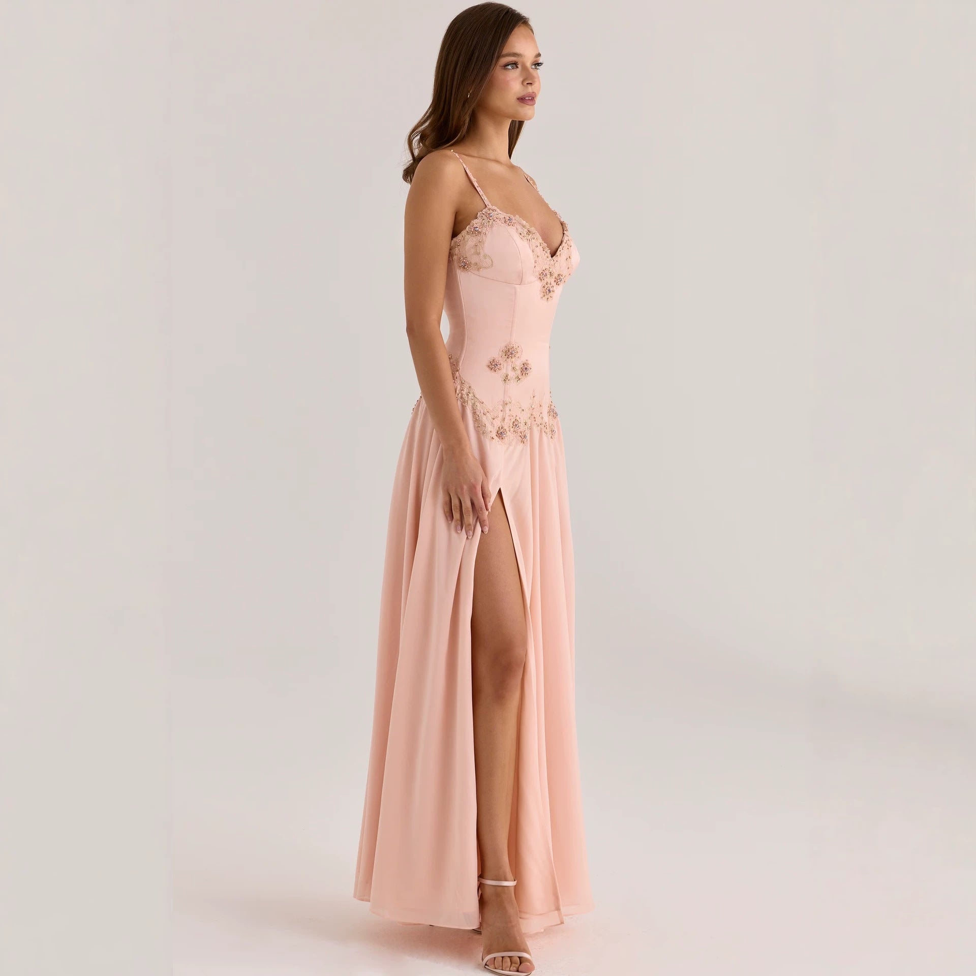 Lace Embroidery Satin Sexy Slip Nightgown Women Lingerie