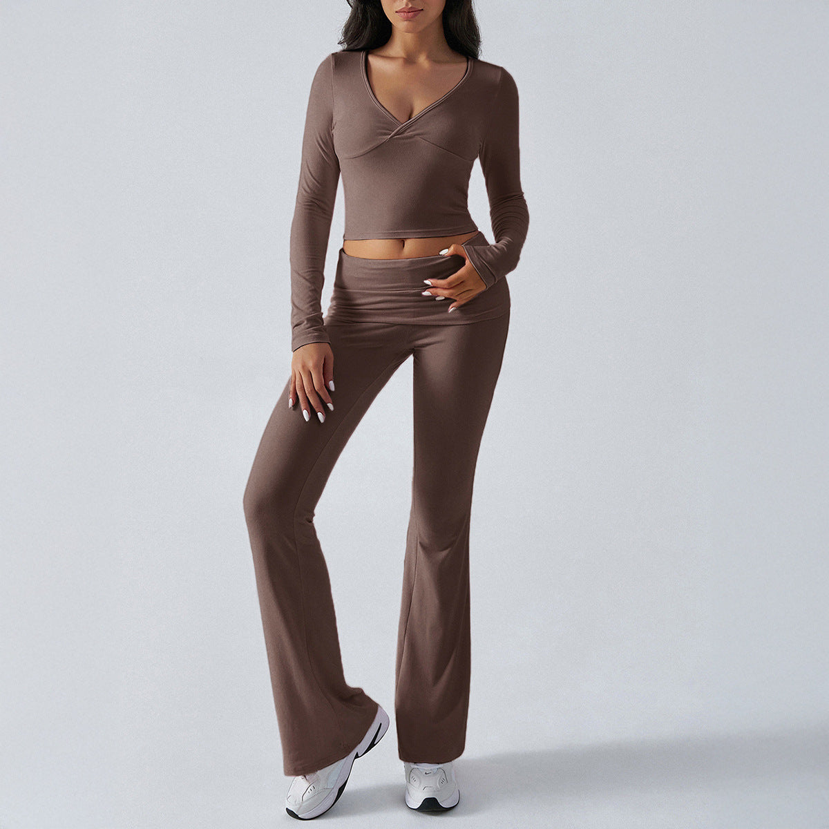 2026 Knit Slim Sports 2 Piece Set Women Long Sleeve Pant