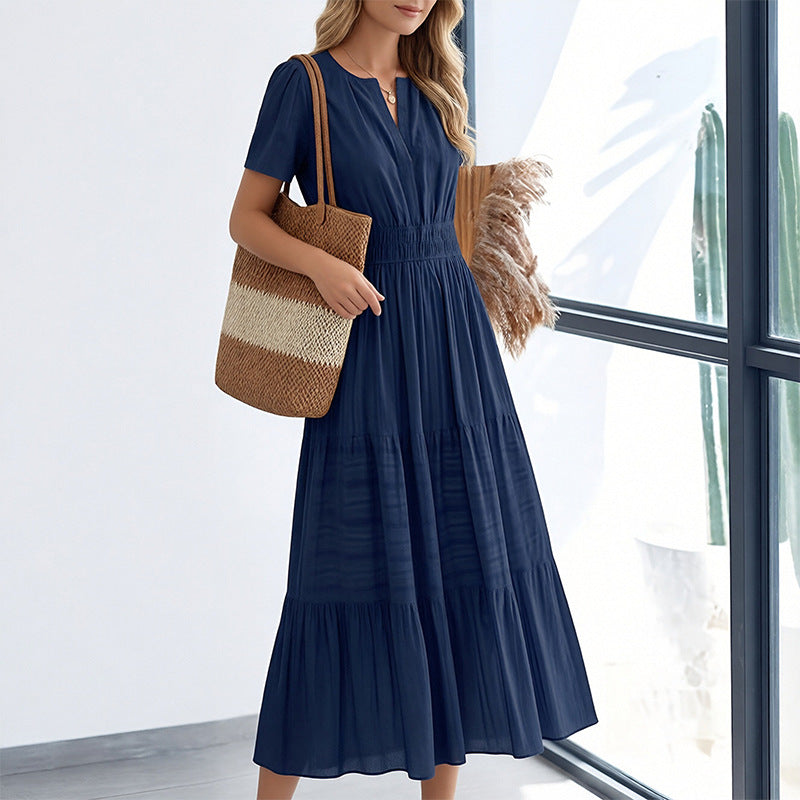 Women's New Solid French Slim Elegant Long Dress