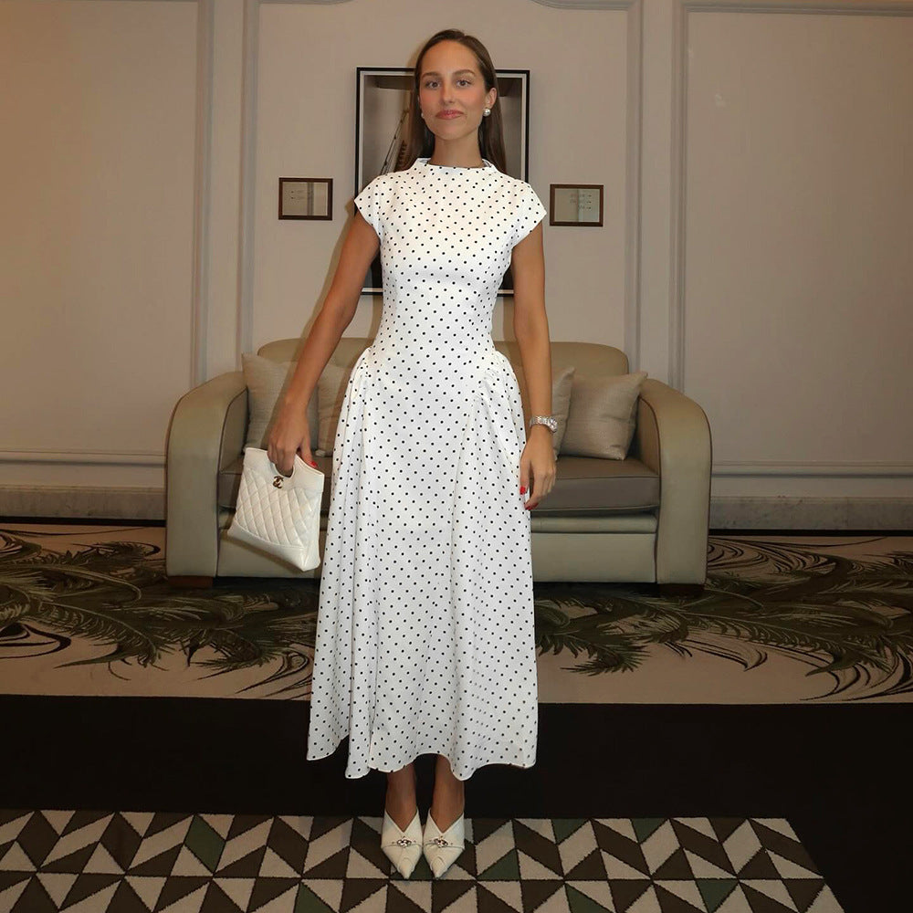 French Cheongsam Polka Dot Sleeveless Slim Dress Women
