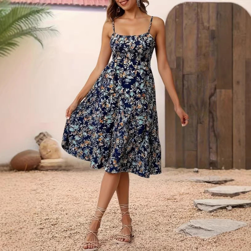 Women's Floral Layered Swing Suspender Long Dress