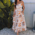 High Waist Contrast Print Loose Slip Dress Women Summer