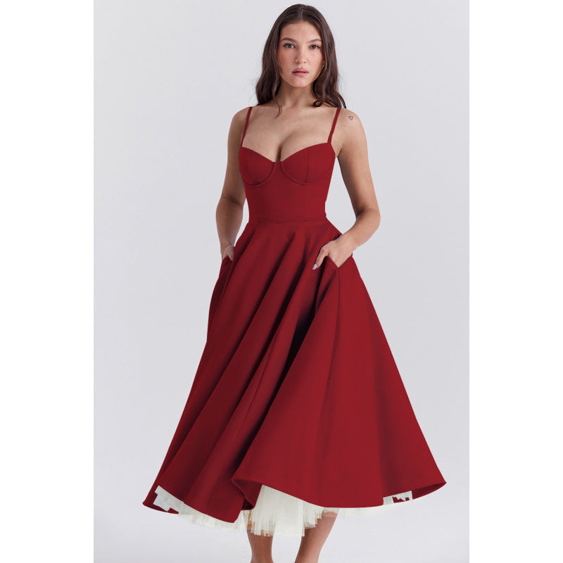 French Mesh Double Layer Swing Princess Slip Dress Women Summer