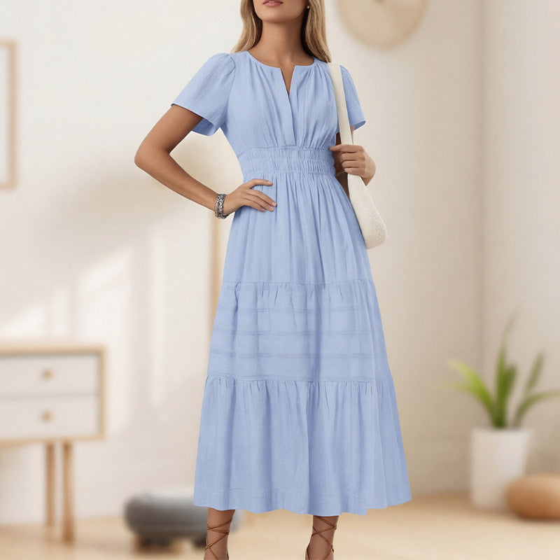 Women's New Solid French Slim Elegant Long Dress