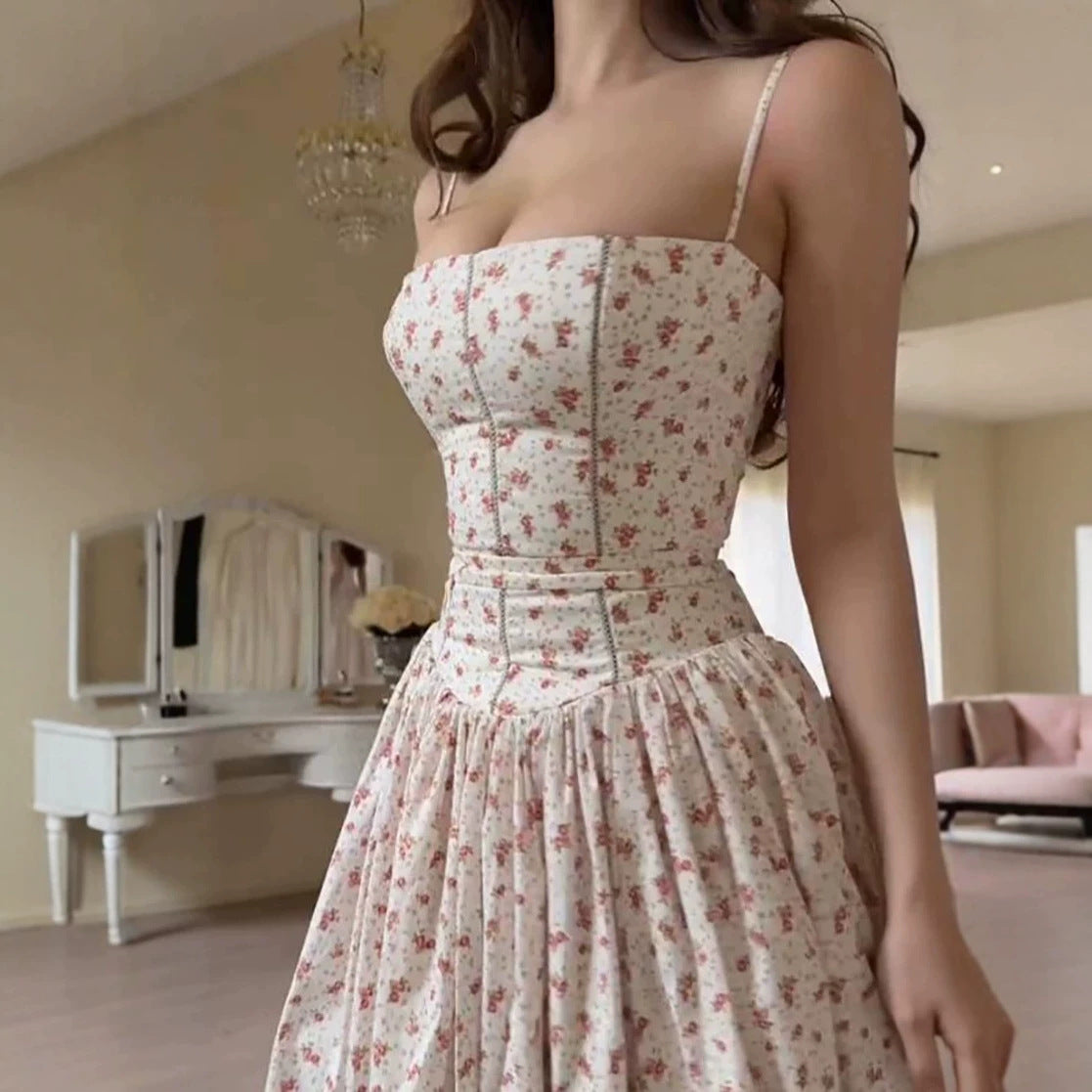 Elegant Floral Slim Slip Fairy Dress Women Summer