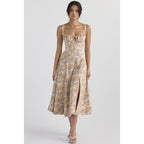 French Floral Corset Split Midi Slip Dress Women Summer Vacation